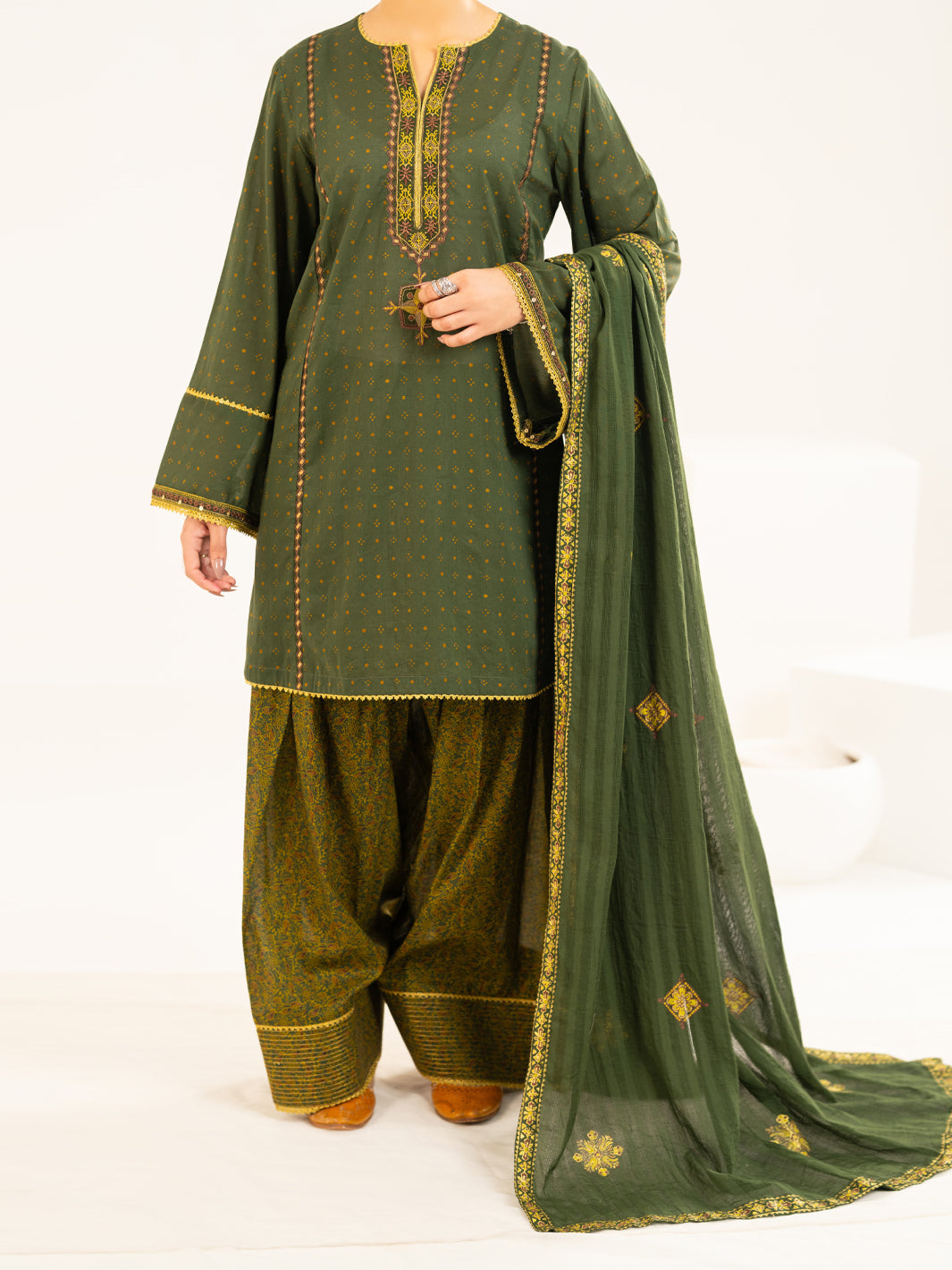 Lawn Mehendi Green Stitched Suit - J. Junaid Jamshed