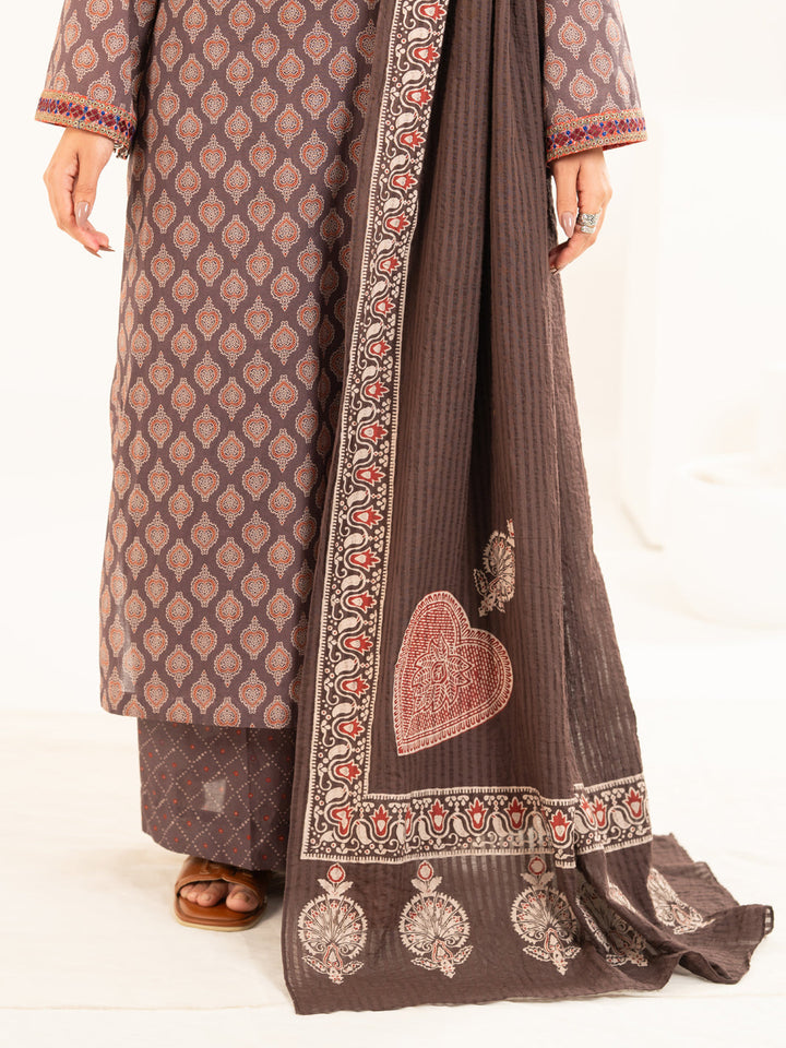 Lawn Brown Stitched Suit - J. Junaid Jamshed