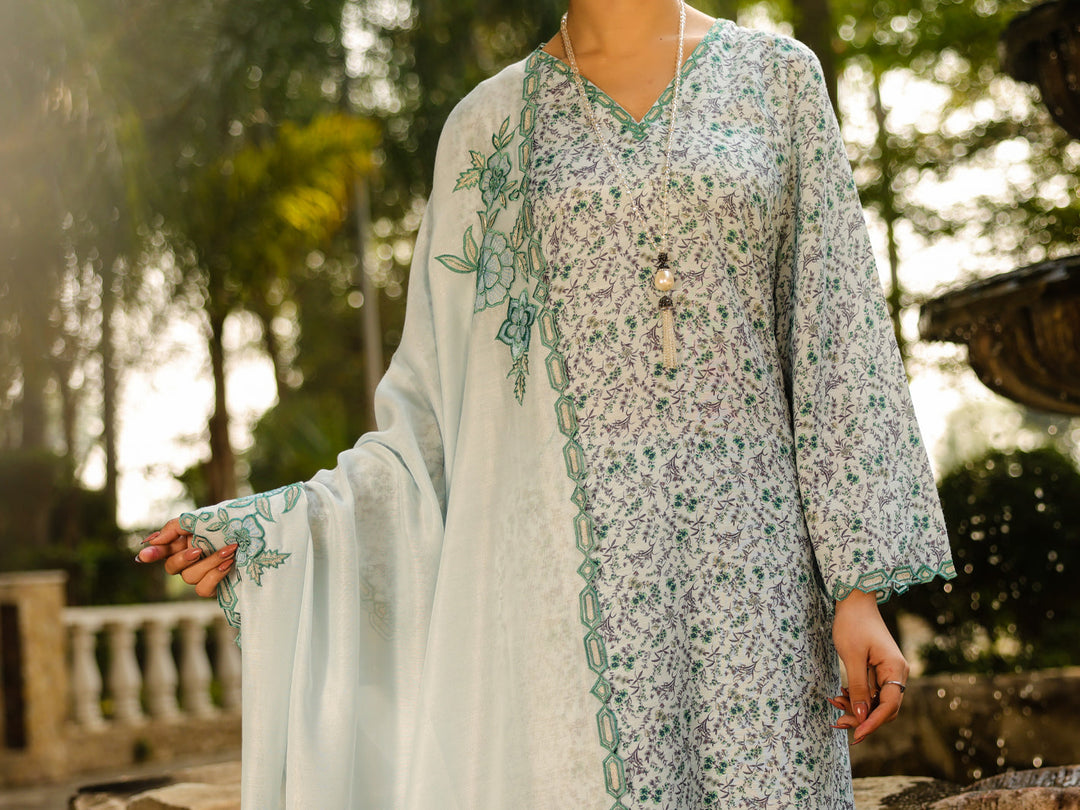 Raw Silk Ice Blue Stitched Suit - Almirah