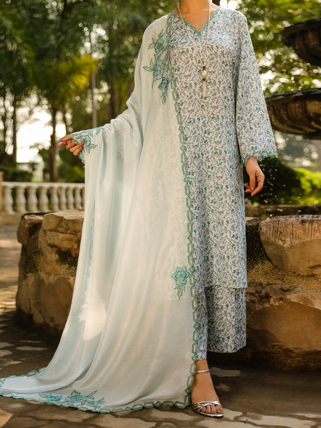 Raw Silk Ice Blue Stitched Suit - Almirah