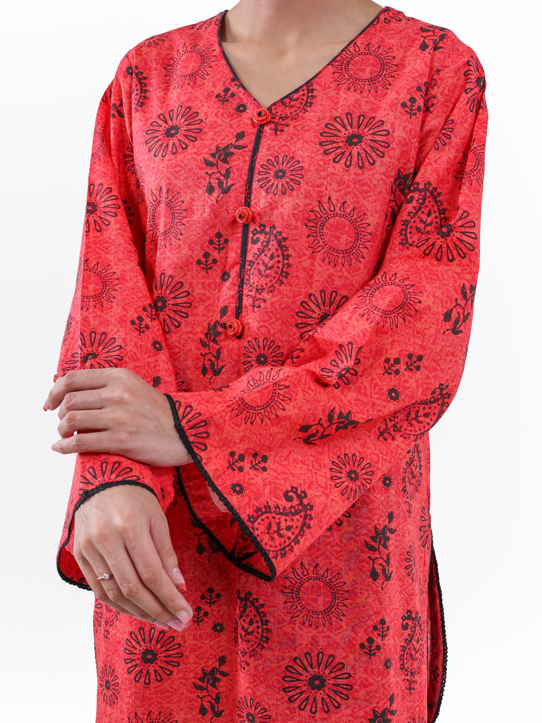 Lawn Red Unstitched Suit - Almirah