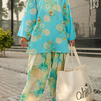 Lawn Aqua Blue Unstitched Suit - Almirah