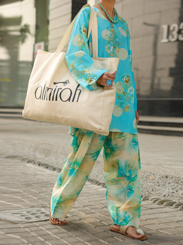 Lawn Aqua Blue Unstitched Suit - Almirah