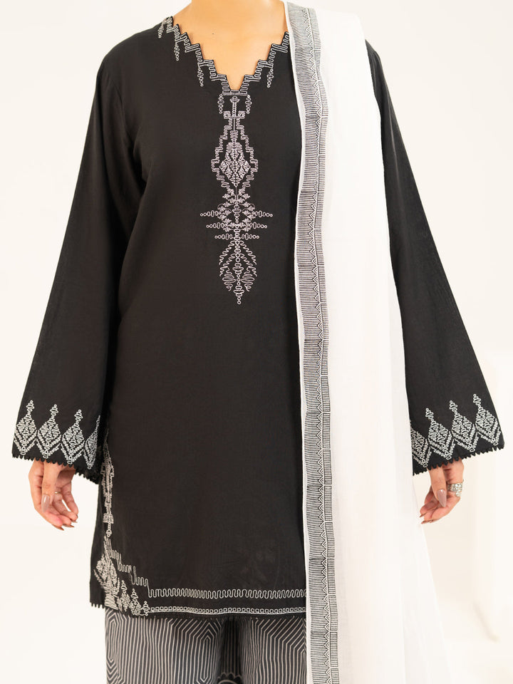 Lawn Black Stitched Suit - J. Junaid Jamshed