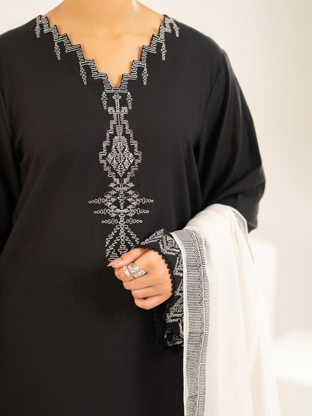 Lawn Black Stitched Suit - J. Junaid Jamshed
