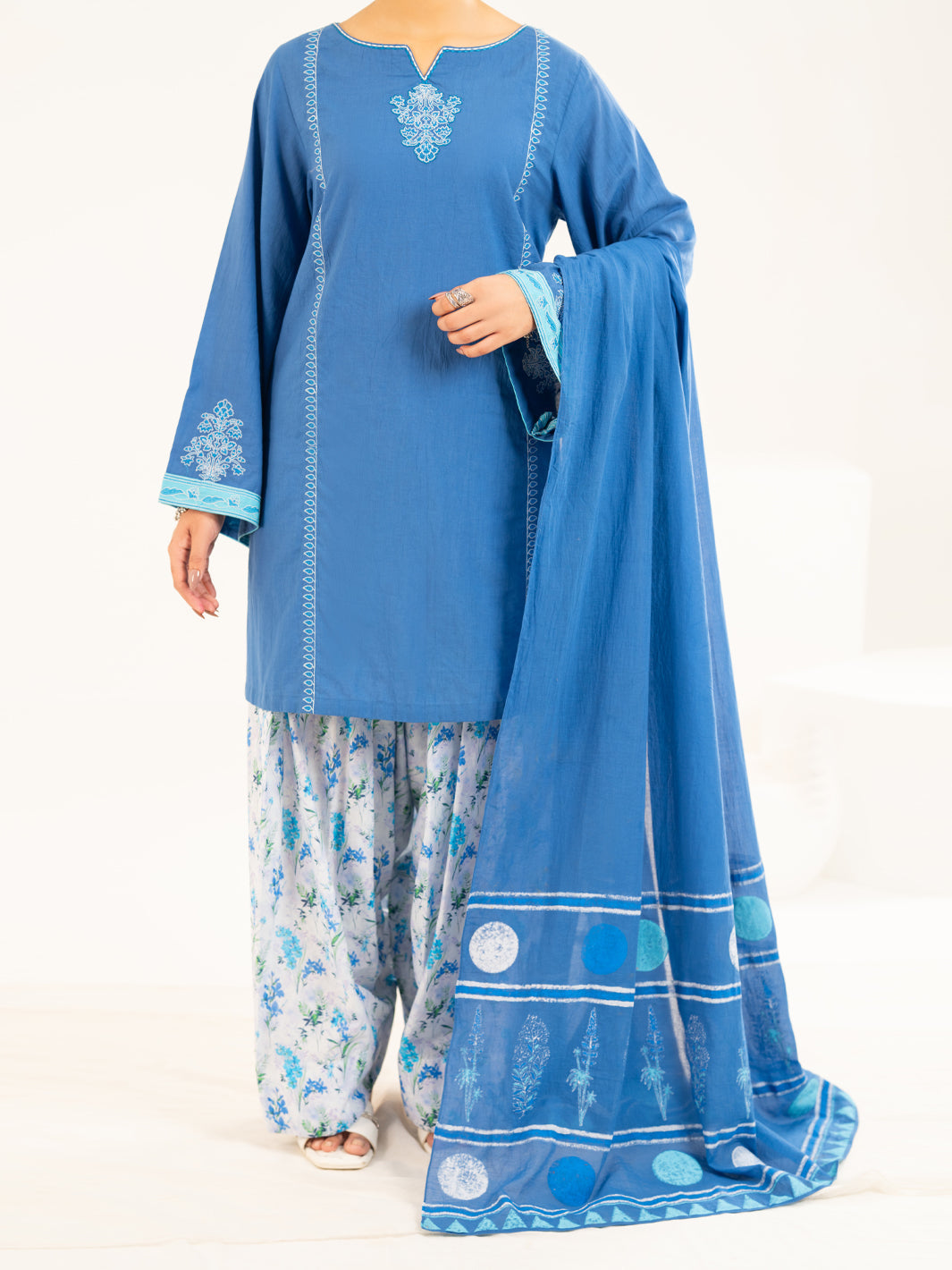Lawn Blue Stitched Suit - J. Junaid Jamshed
