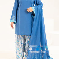 Lawn Blue Stitched Suit - J. Junaid Jamshed