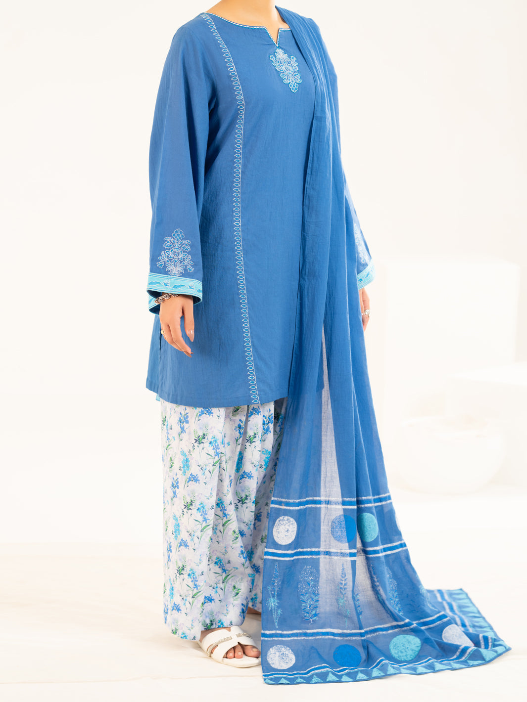 Lawn Blue Stitched Suit - J. Junaid Jamshed
