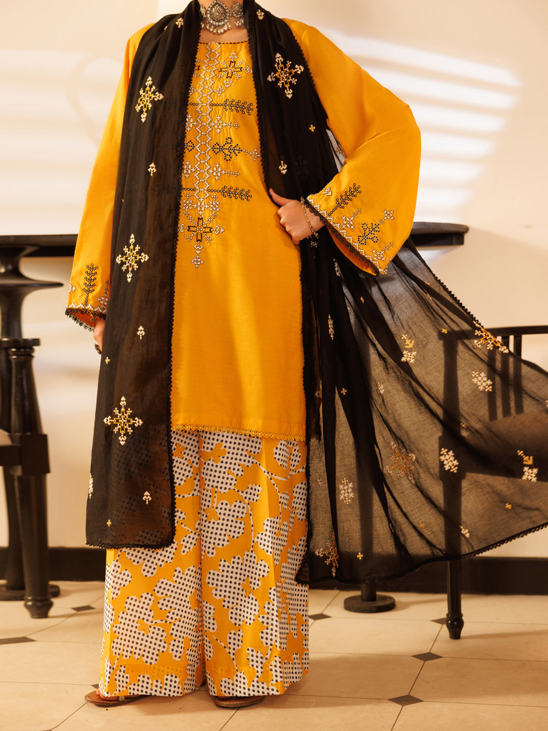 Lawn Yellow Stitched Suit - J. Junaid Jamshed