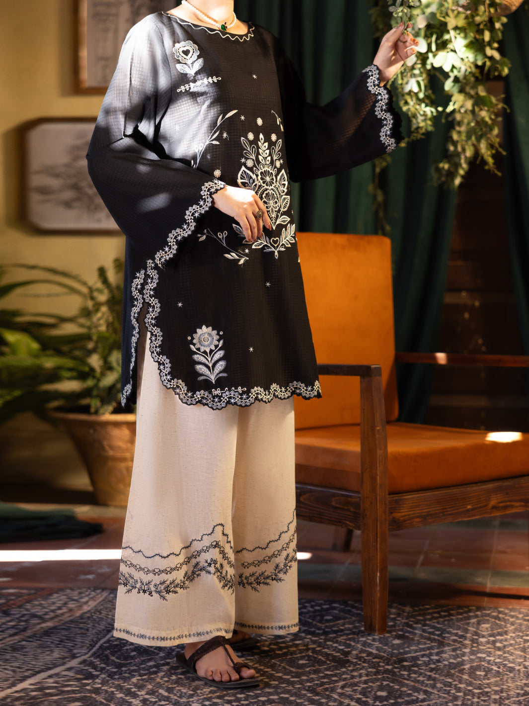 Dobby Black Stitched Suit - Almirah