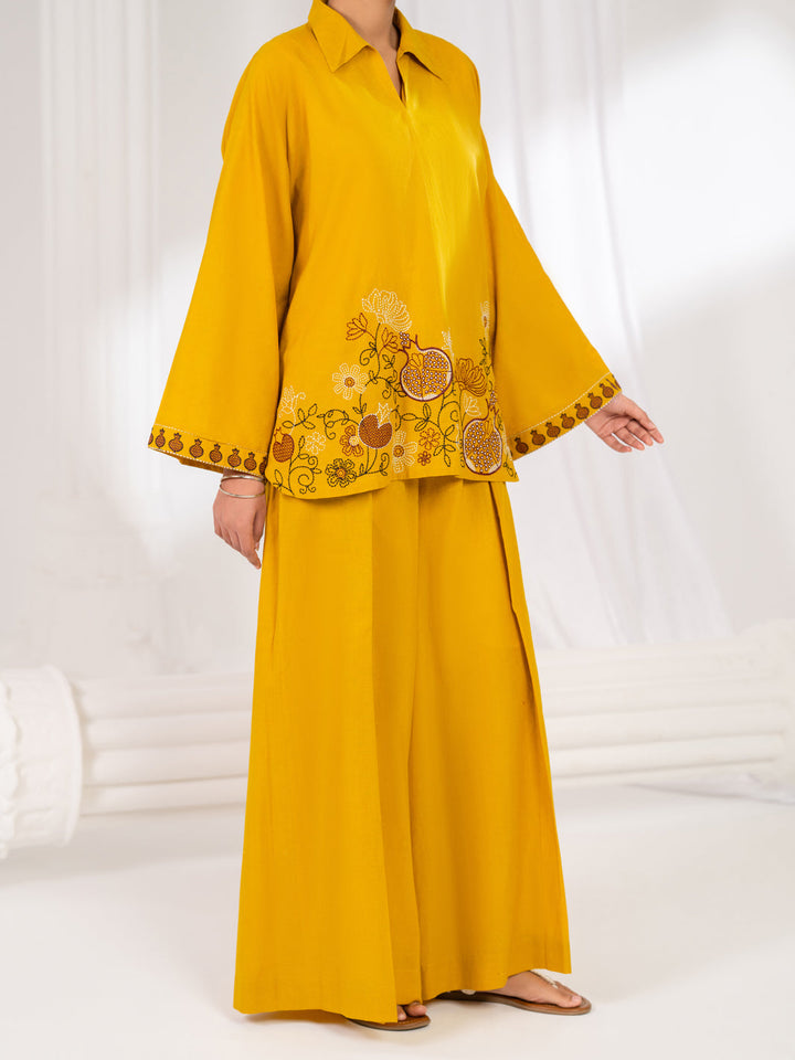 Cotton Dobby Lemon Stitched Suit - Almirah