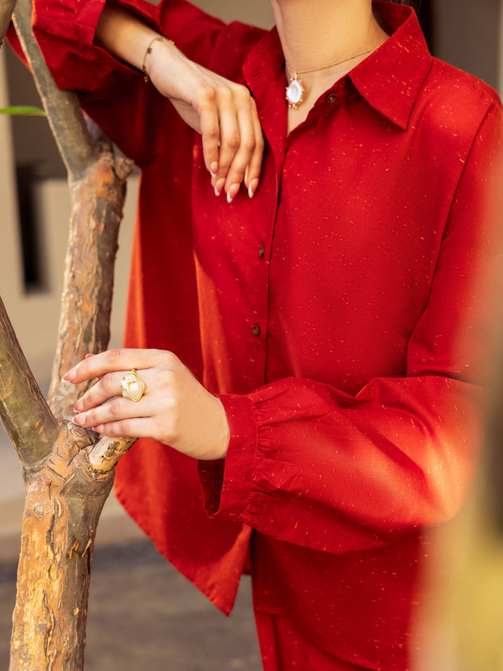 Dobby Rust Stitched Suit - Almirah