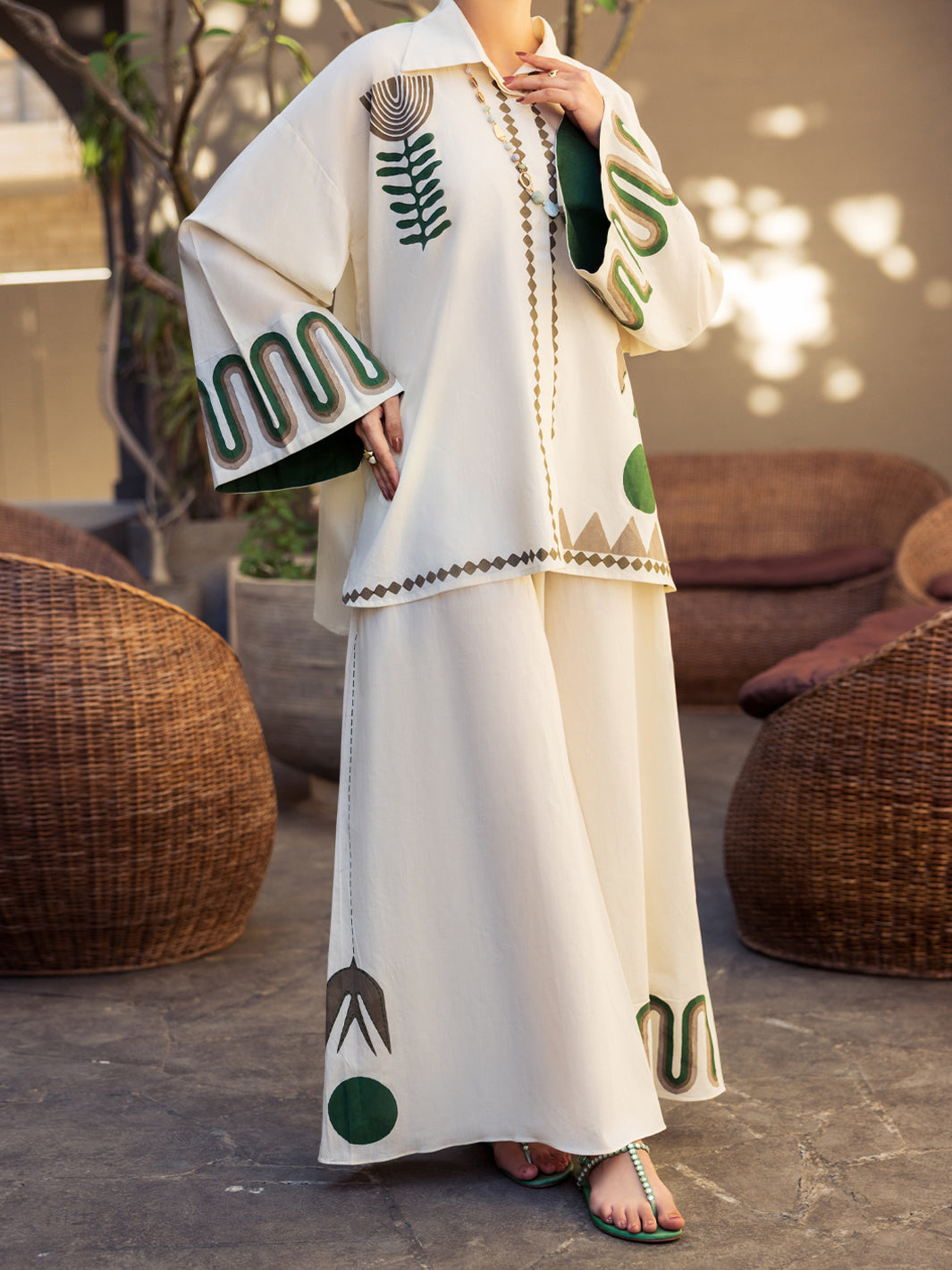Cotton Cream Stitched Suit - Almirah