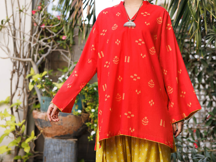 Cotton Red Stitched Suit - Almirah