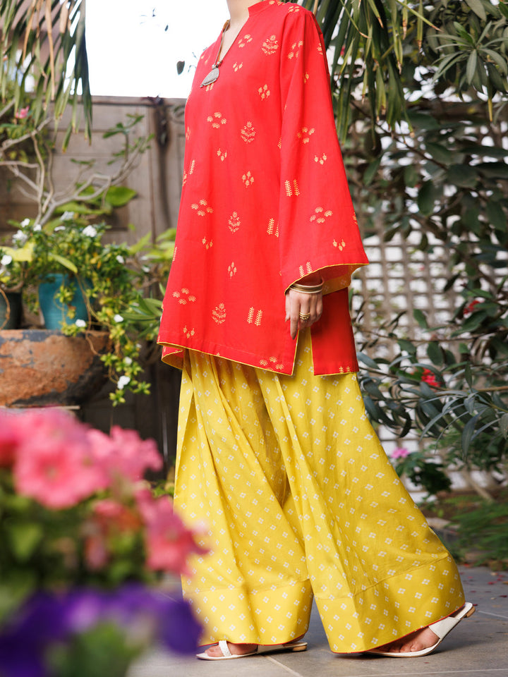 Cotton Red Stitched Suit - Almirah