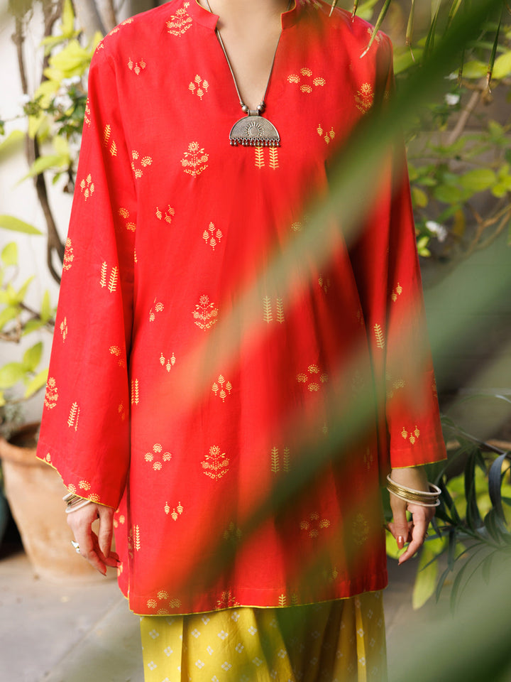 Cotton Red Stitched Suit - Almirah