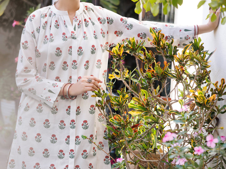 Cotton Off White Stitched Suit - Almirah