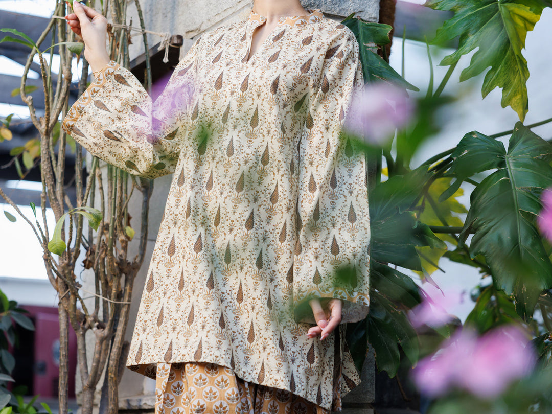 Cotton Fawn Stitched Suit - Almirah