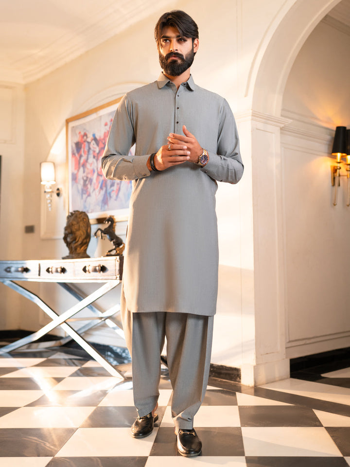 Blended Grey Shalwar Kameez - J. Junaid Jamshed