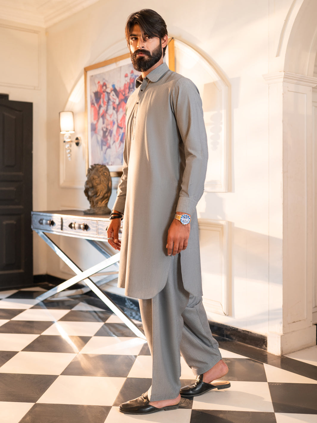 Blended Grey Shalwar Kameez - J. Junaid Jamshed