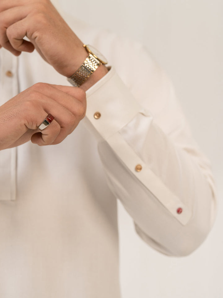 Blended White Shalwar Kameez - Almirah