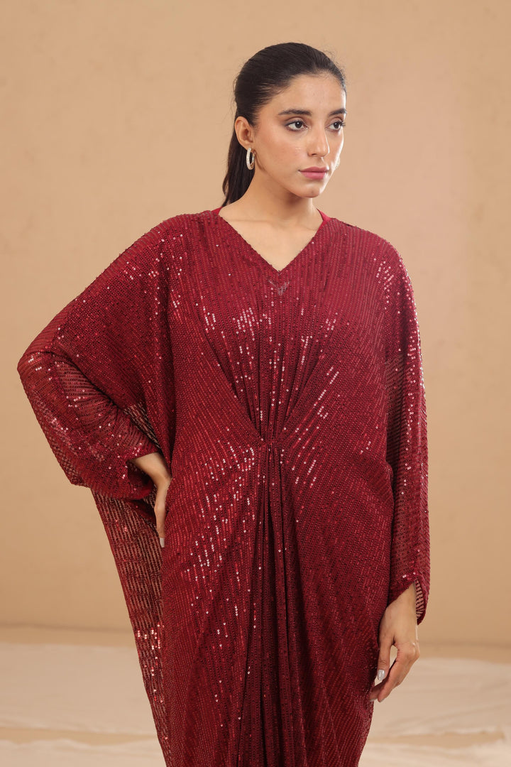 Maroon Sequin Kaftan - Stonez