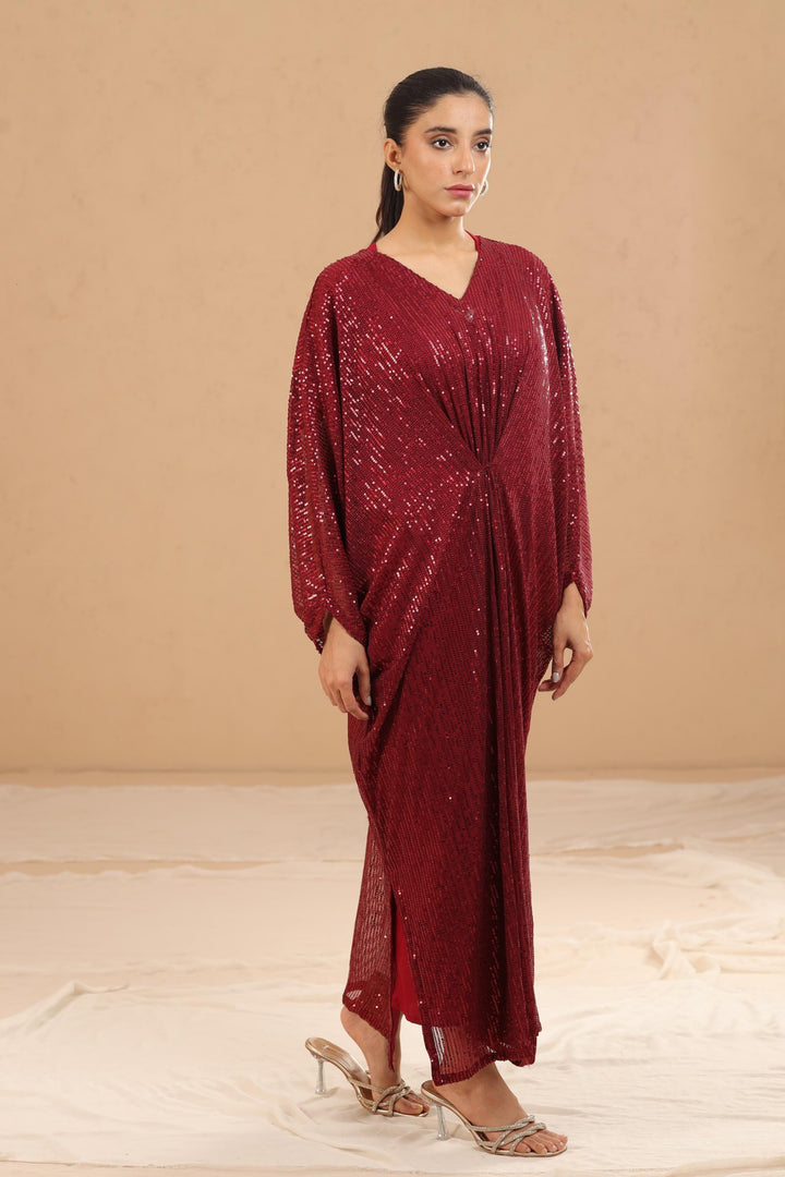 Maroon Sequin Kaftan - Stonez