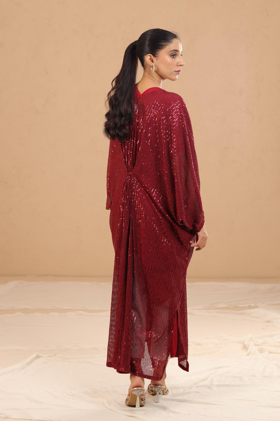 Maroon Sequin Kaftan - Stonez