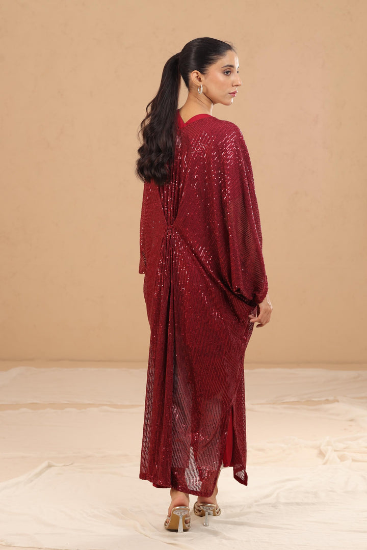 Maroon Sequin Kaftan - Stonez