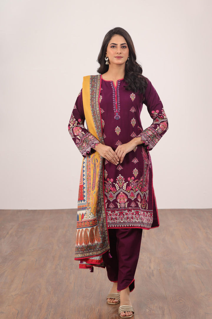 Embroidered Pashmina Purple 3 Piece Suit - Gul Ahmed