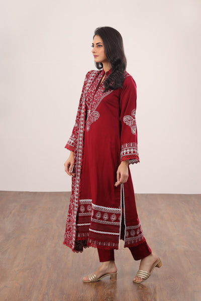 Embroidered Pashmina Red 3 Piece Suit - Gul Ahmed