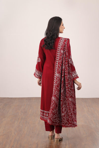 Embroidered Pashmina Red 3 Piece Suit - Gul Ahmed