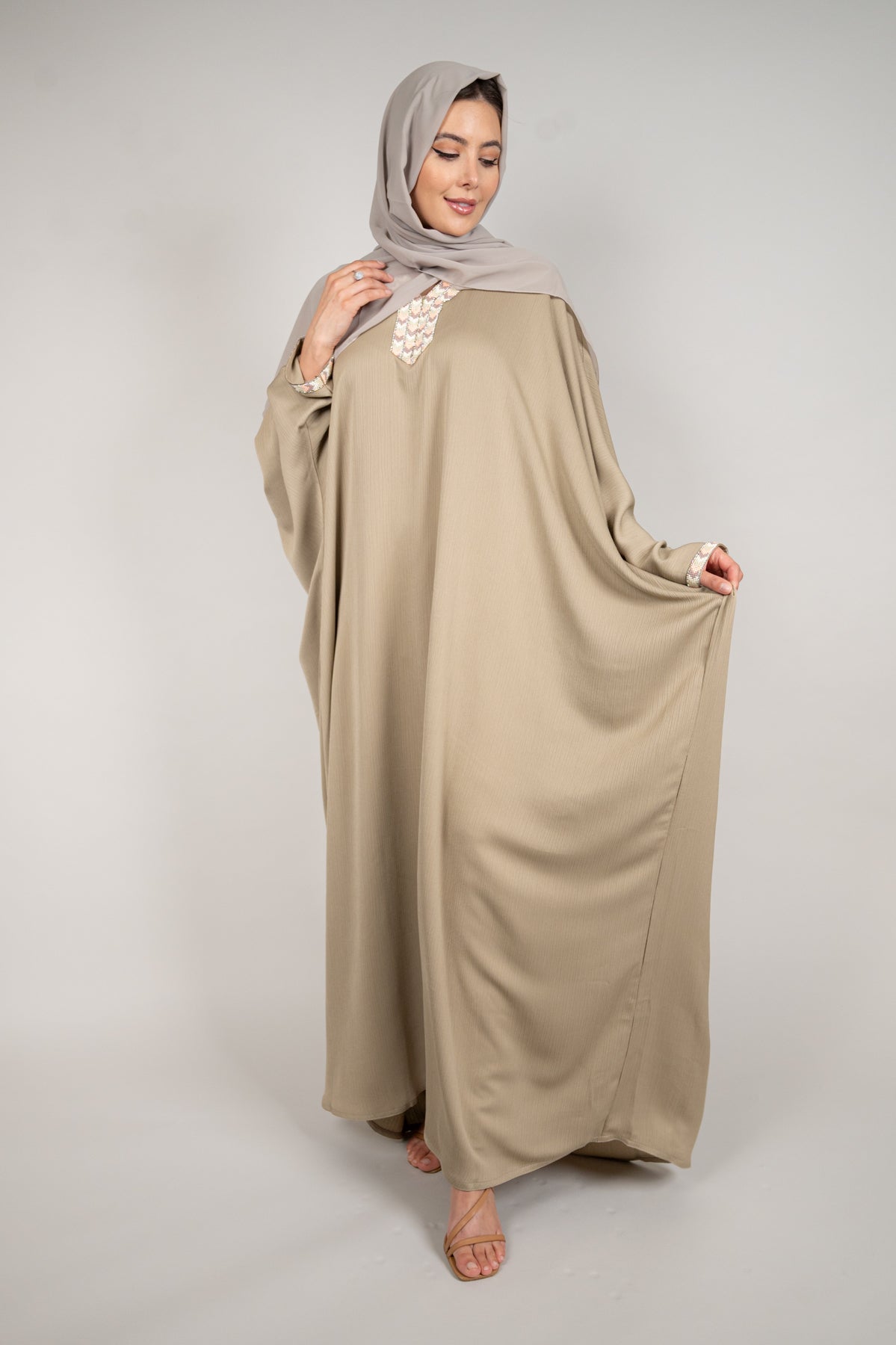 Sand Batwing Sleeve Abaya