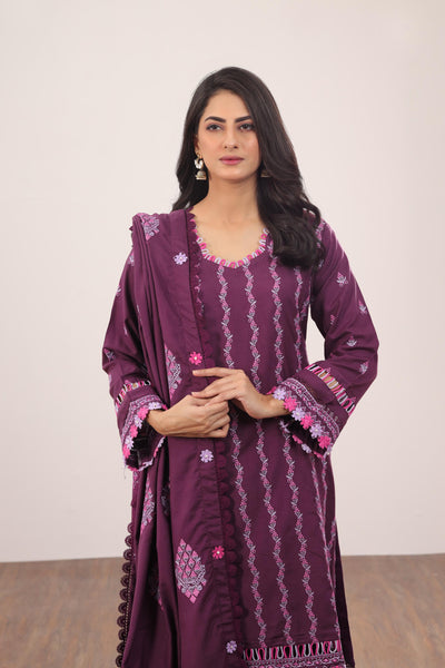 Embroidered Dobby Jacquard Purple 3 Piece Suit - Gul Ahmed
