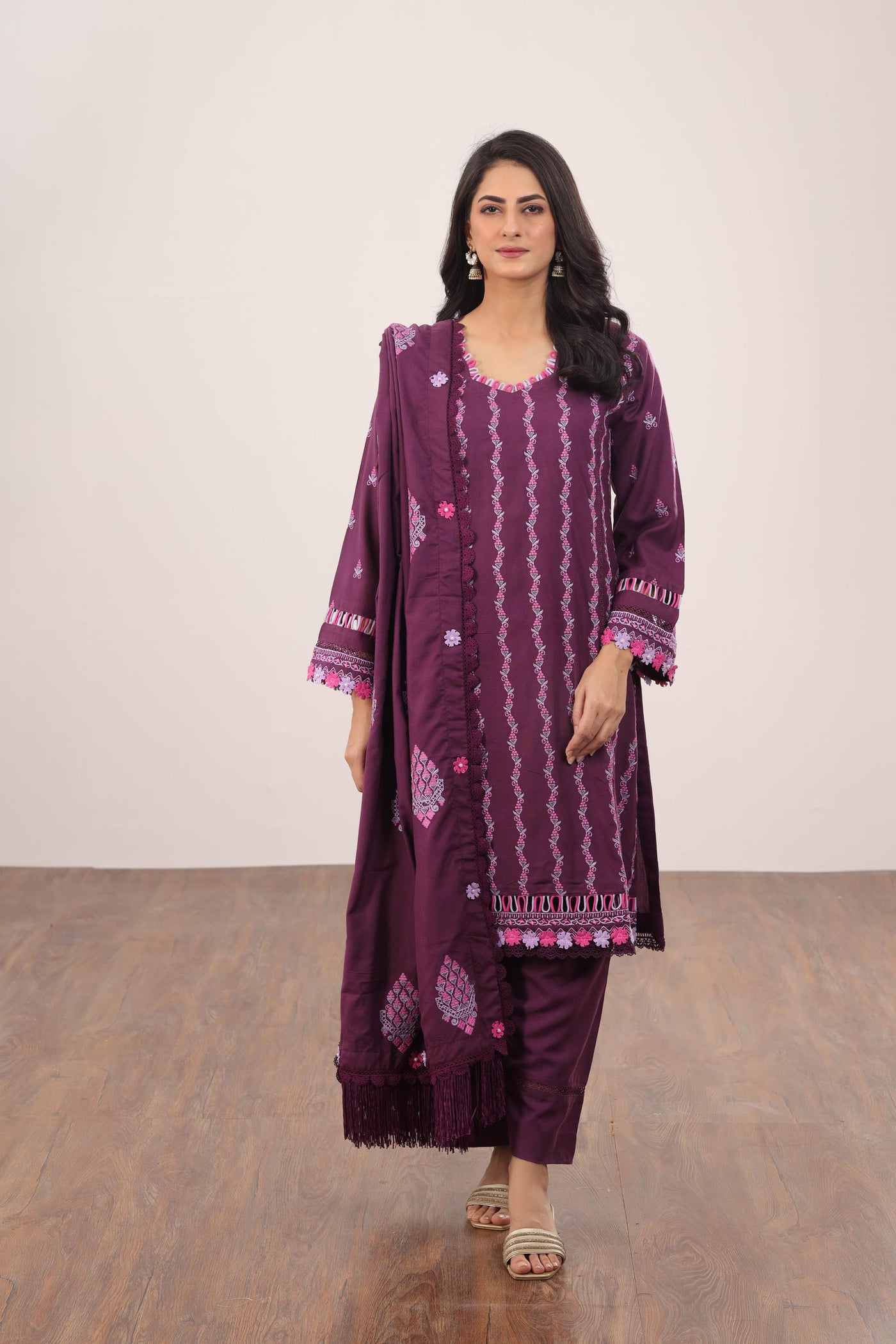Embroidered Dobby Jacquard Purple 3 Piece Suit - Gul Ahmed