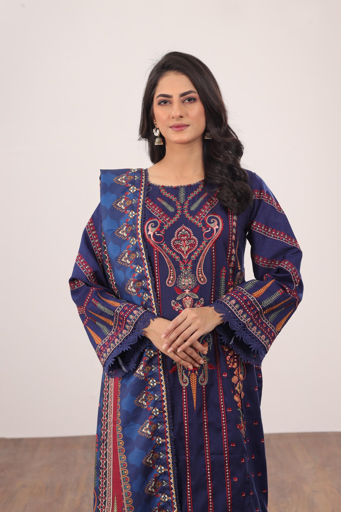 Embroidered Pashmina Dark Blue 3 Piece Suit - Gul Ahmed