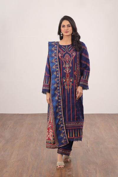 Embroidered Pashmina Dark Blue 3 Piece Suit - Gul Ahmed