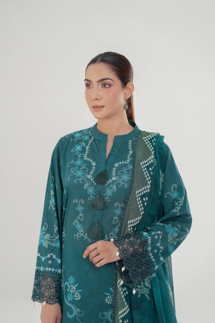 Aqua Luxe - Cross Stitch Embroidered Lawn Stitched