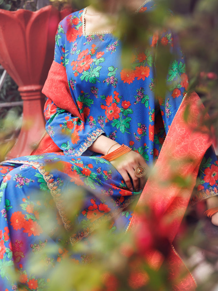 Cambric Blue Stitched Suit - Almirah