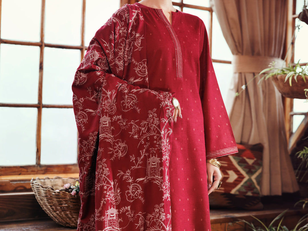 Cambric Maroon Stitched Suit - Almirah