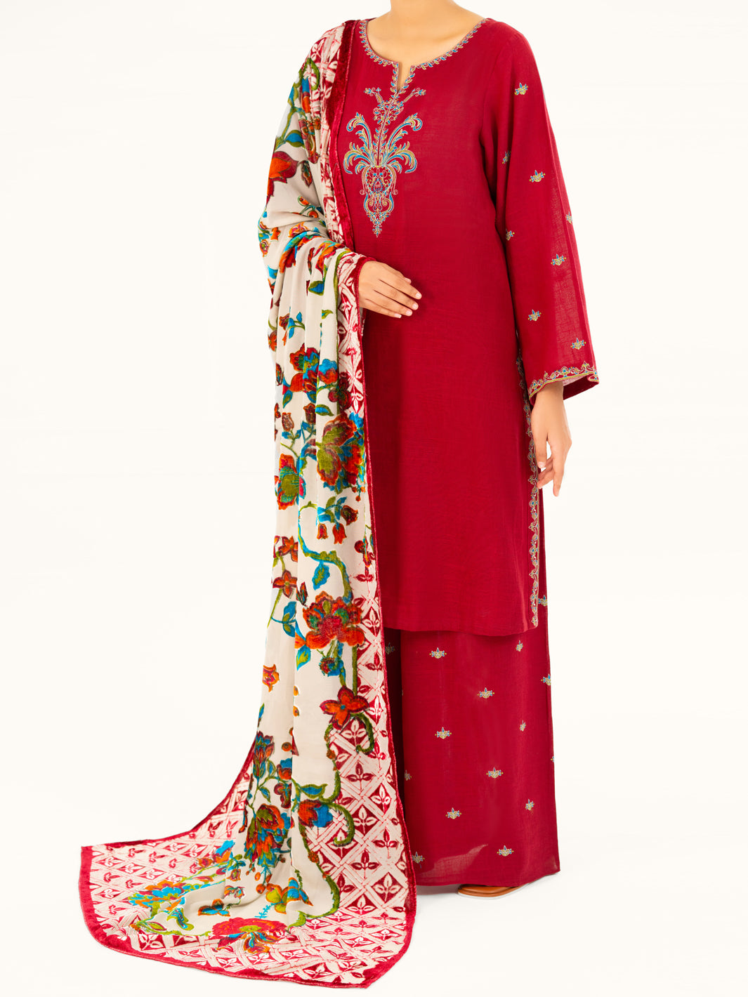 Crosshatch Maroon Unstitched Suit - Almirah