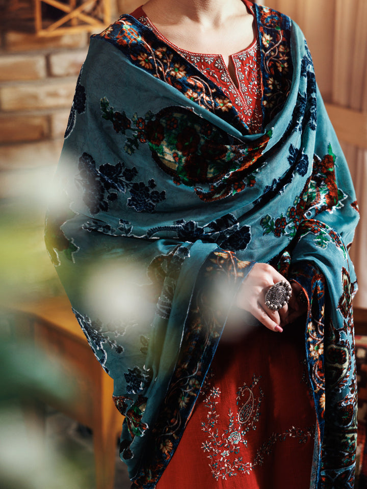 Crosshatch Orange Unstitched Suit - Almirah