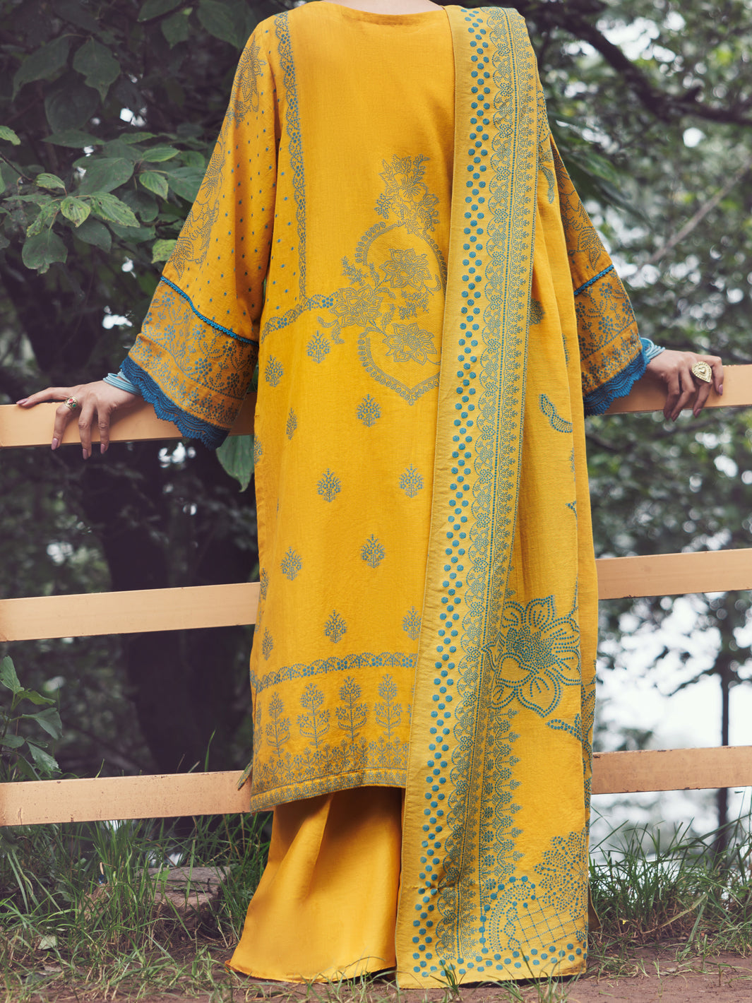 Jacquard Yellow Stitched Suit - Almirah