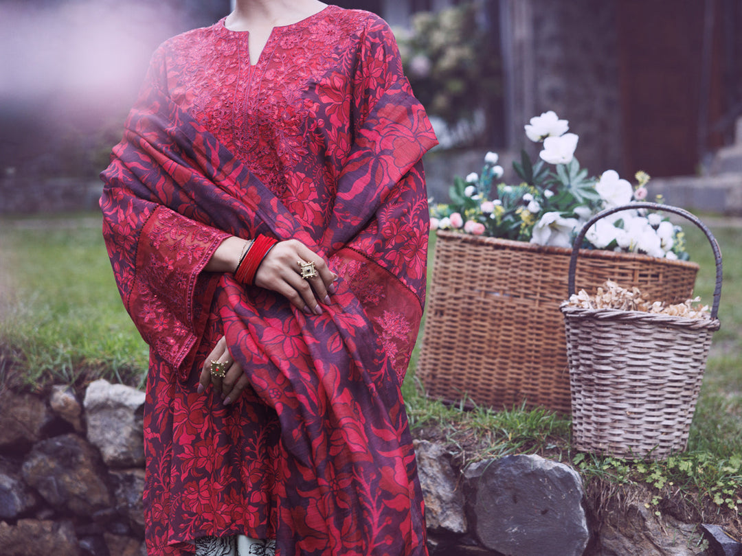 Viscose Red Stitched Suit - Almirah