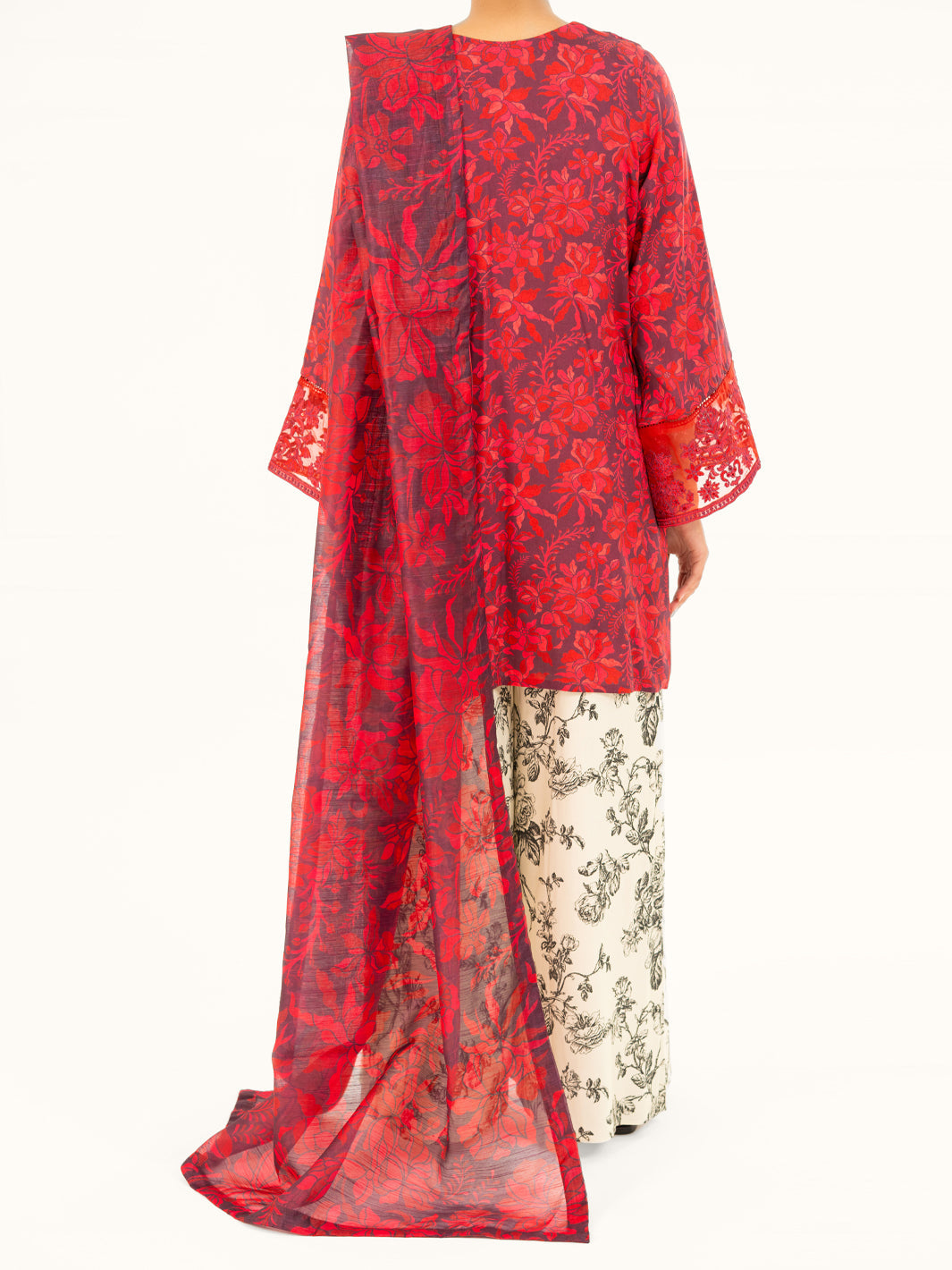 Viscose Red Stitched Suit - Almirah