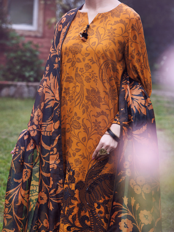 Viscose Mustard Stitched Suit - Almirah