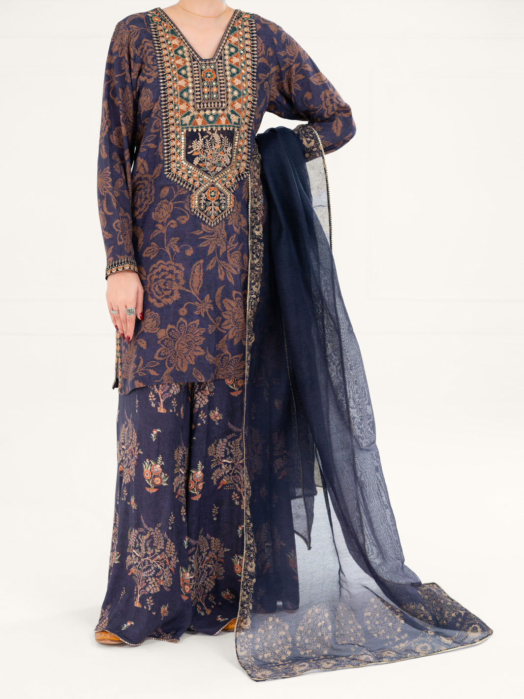 Maple Silk Navy Blue Stitched Suit - Almirah