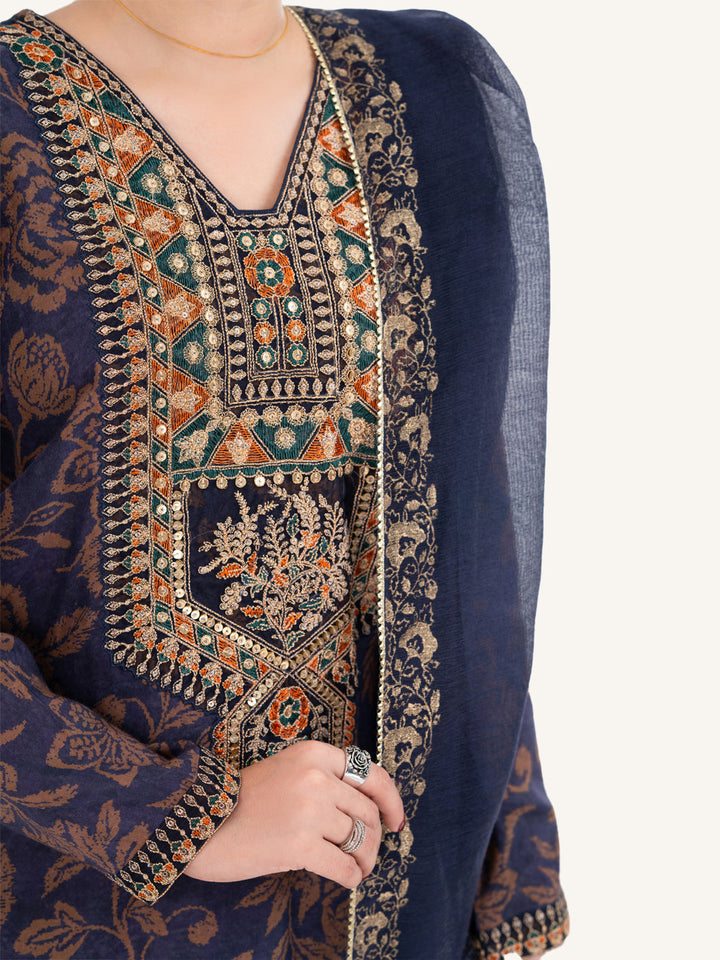 Maple Silk Navy Blue Stitched Suit - Almirah