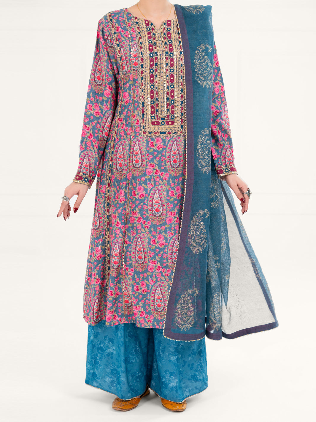 Maple Silk Teal Stitched Suit - Almirah