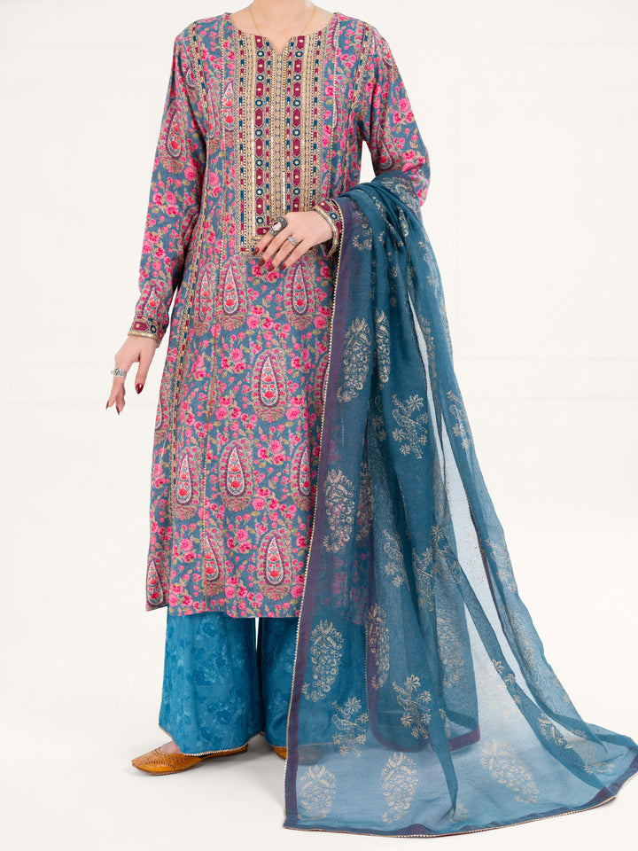 Maple Silk Teal Stitched Suit - Almirah